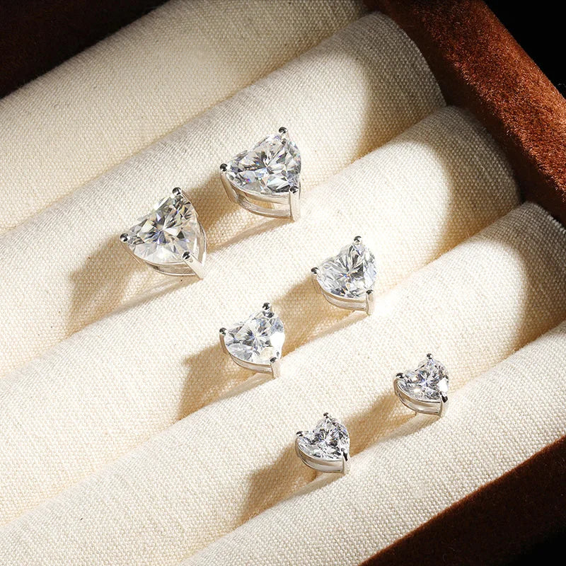 Heart Cut Moissanite Stud Earrings - Valentine's Day Gift for Her