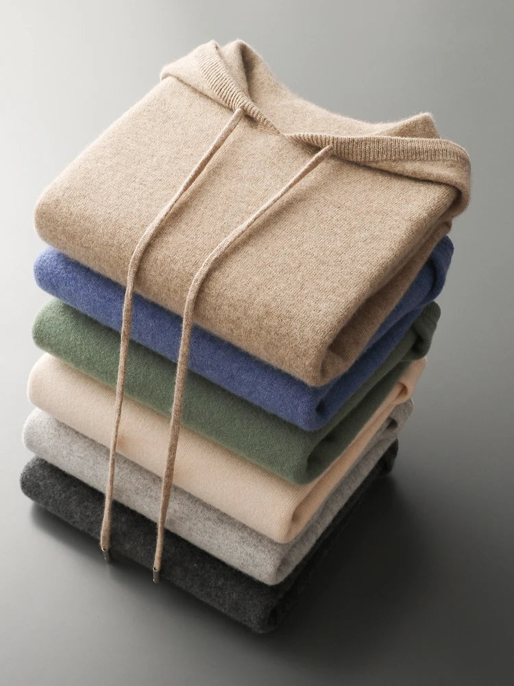 Men’s 100% Merino Wool Hooded Knit Pullover