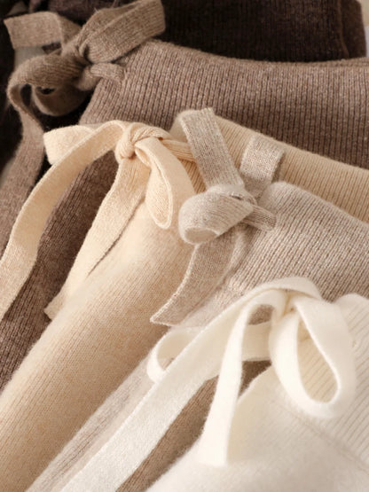 100% Merino Wool Knitted Wide-Leg Trousers