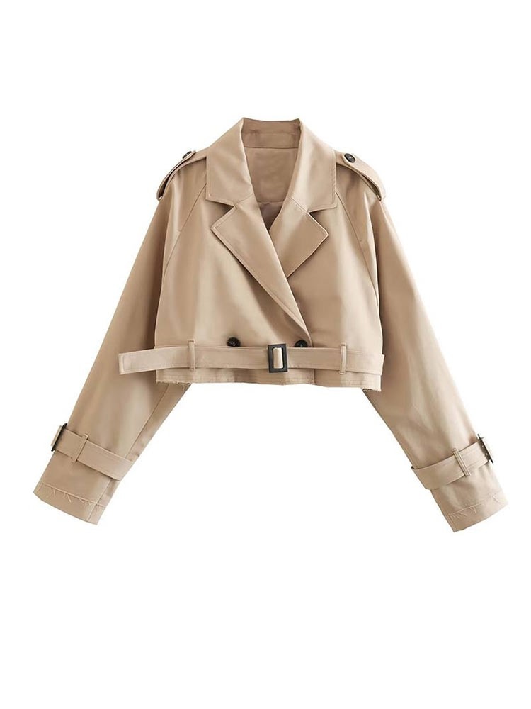 Cropped Loose Cut Trench Coat With Belt