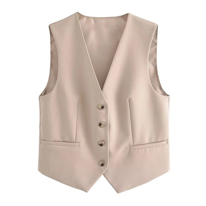 Women's Khaki Vest and Pants Suit