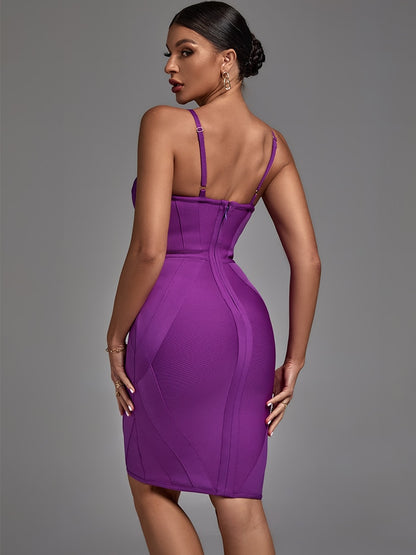 Spaghetti Straps Purple Bodycon Bandage Dress