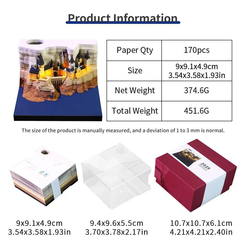 2026 Weekly Magical Wizard 3D Calendar With Lights & Acrylic Box - Christmas Gift