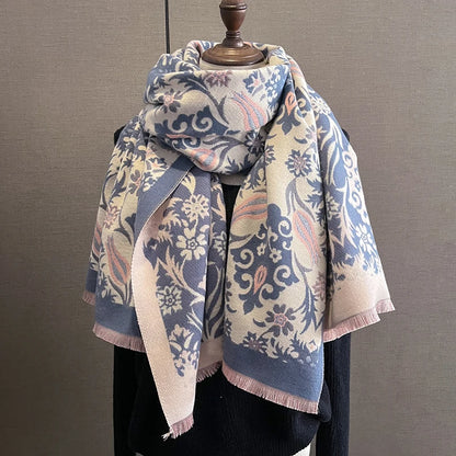 Double-Sided Tulip Flower Print Cashmere Pashmina Scarf