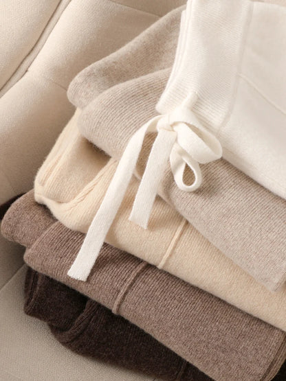 100% Merino Wool Knitted Wide-Leg Trousers