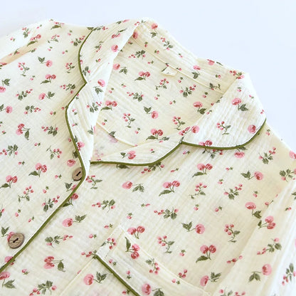 100% Cotton Crepe Pajama Floral Long Sleeve Pyjamas