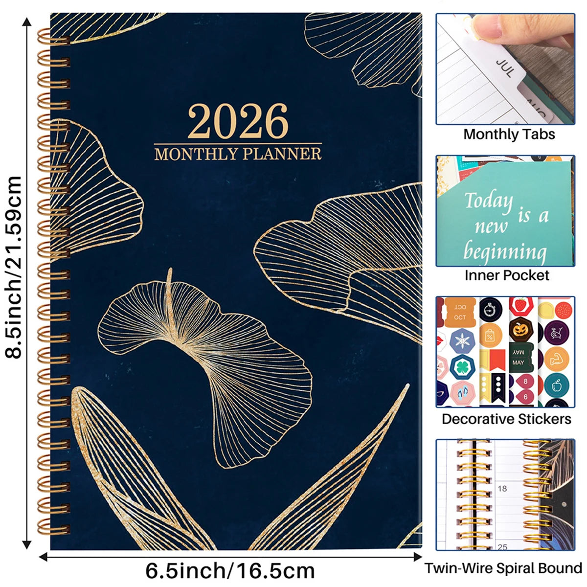 Tree Leaves Design 2026 Weekly / Monthly Planner - A5 Agenda with Stickers