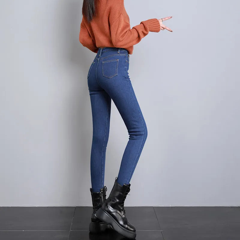 Winter Velvet Lined Thermal Denim Skinny Cut Trousers