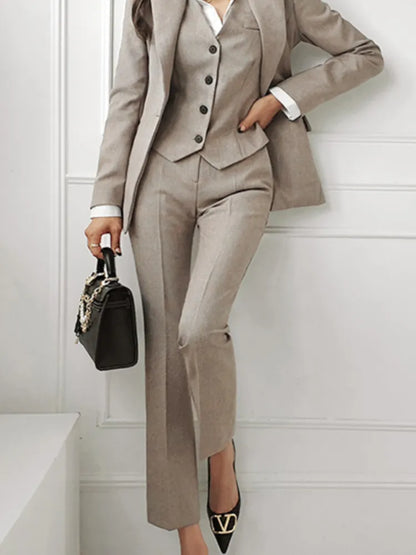 Women 3 Pcs Formal Suit Blazer, Vest and Straight Pants Suit