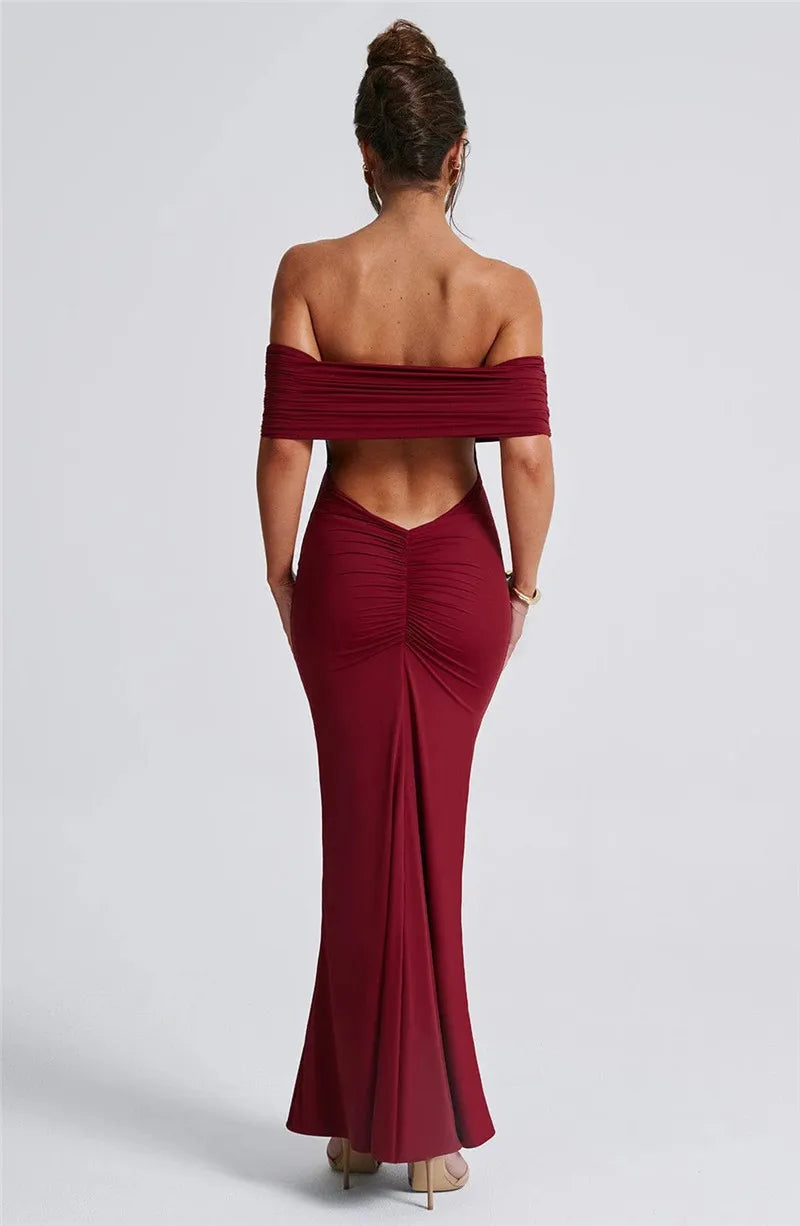 Off-Shoulder Back Cut-Out Long Dress