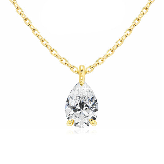 14K Gold Pendant 2CT Pear Cut Moissanite Necklace