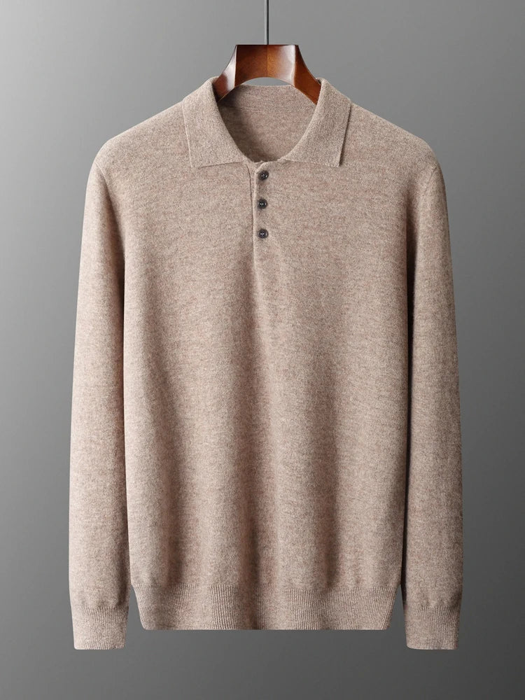 Men's Luxury 100% Merino Wool Buttoned Polo Pullover