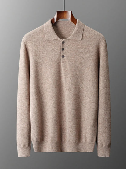 Men's Luxury 100% Merino Wool Buttoned Polo Pullover