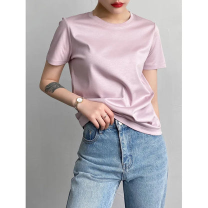 Mulberry Silk Solid Color Round Neckline T-Shirt