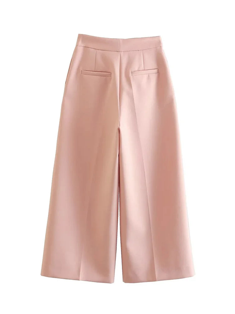 Light Pink Vest and Wide Leg Trousers Suit