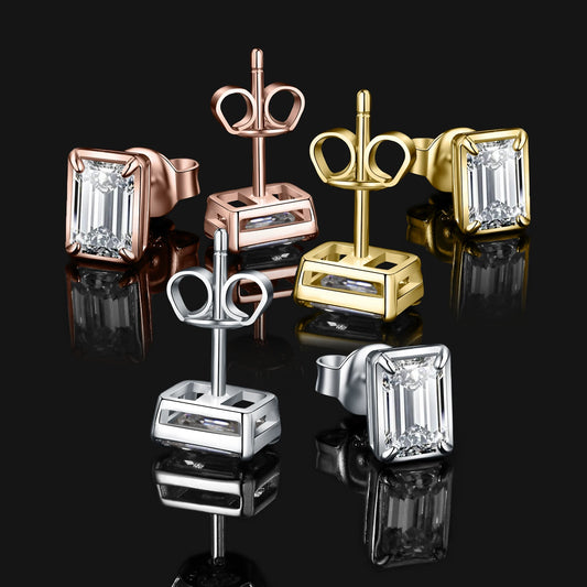 Emerald Cut 1.6 Carat Moissanite Stud Earrings – Luxury Gift for Her