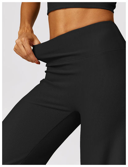 High Waist Wide Leg Striped Workout Trousers