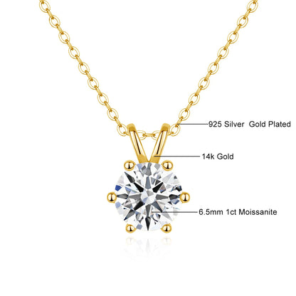 Real 14k Gold Pendant Round Cut Moissanite Necklace