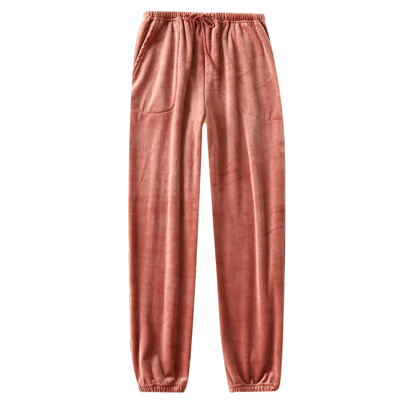 Autumn Winter Velvet Pajama Bottoms - Flannel Pajama Trousers with Pockets