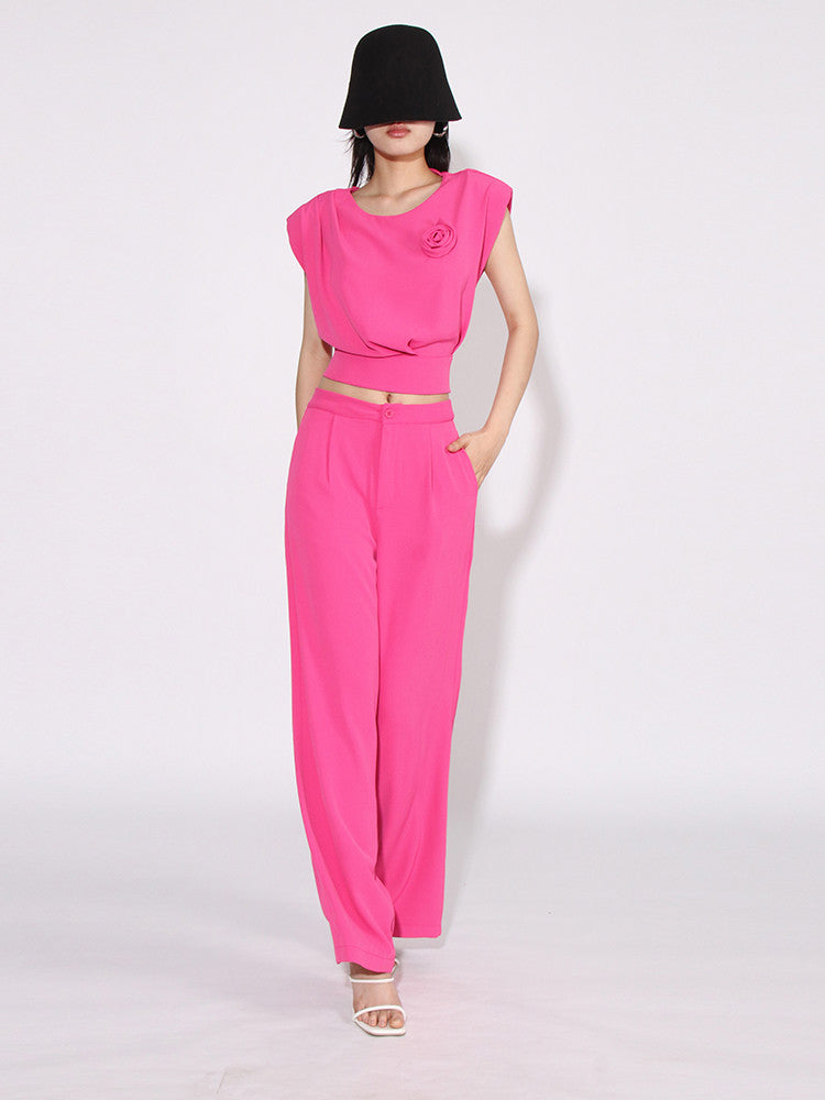 Back Bow Tie Top and Wide Leg Trousers Set