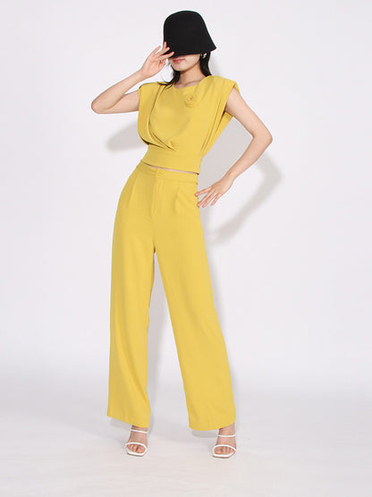 Back Bow Tie Top and Wide Leg Trousers Set