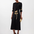 Beaded Cropped Jacket & Midi Skirt Set – Elegant Black Suit