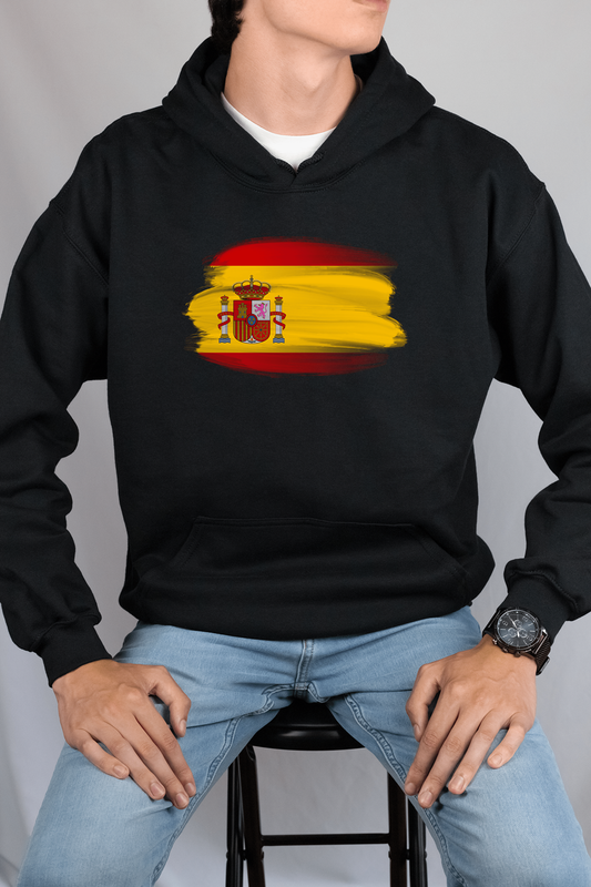 Spain Flag Printed Cotton Hoodie