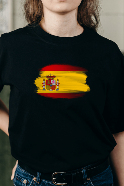 Spain Flag Printed 100% Cotton T-Shirt