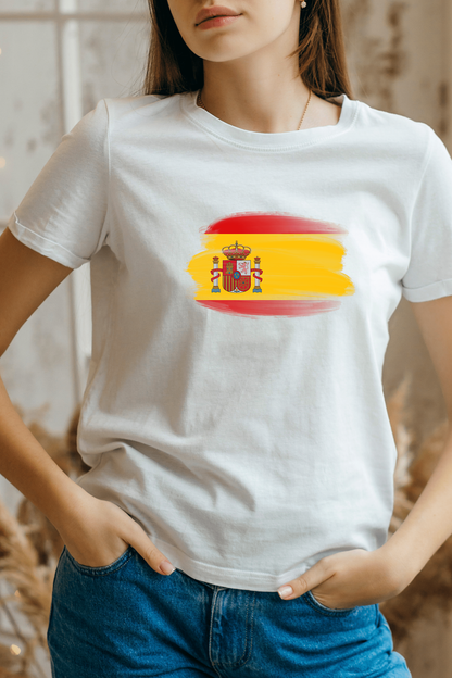 Spain Flag Printed 100% Cotton T-Shirt