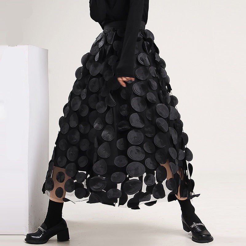 3D Circle Details Loose Cut A-line Skirt