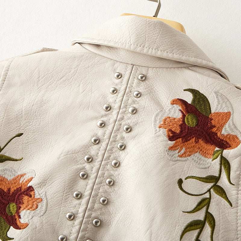 Women's Floral Embroidery Leather Jacket