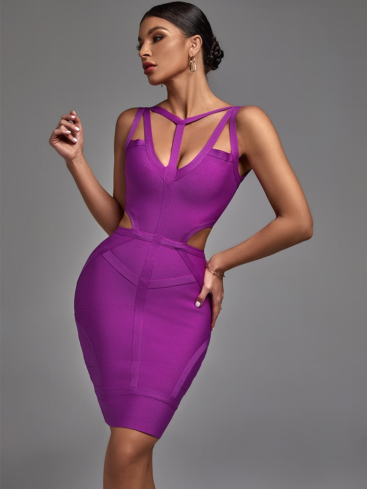 Strappy Sexy Cut-Out Purple Bodycon Dress