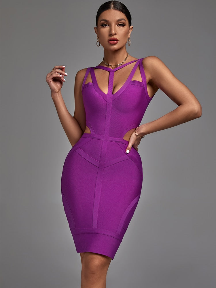 Strappy Sexy Cut-Out Purple Bodycon Dress