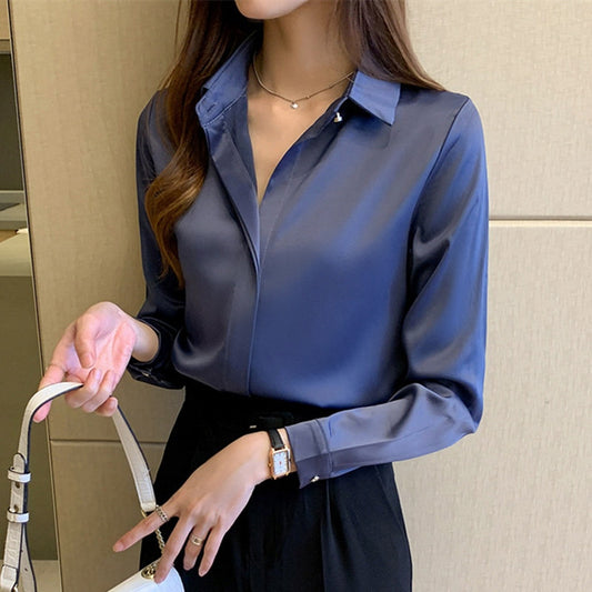 Long Sleeve Silk Blouses Shirt