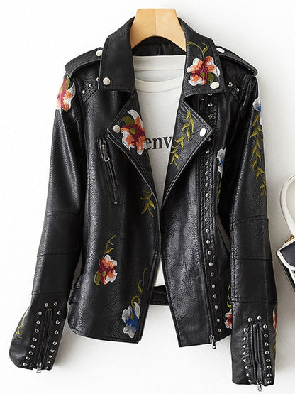 Women's Floral Embroidery Leather Jacket