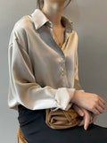 Loose Fit Metallic Colors Button Up Silk Shirt Blouse