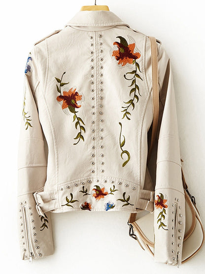 Women's Floral Embroidery Leather Jacket