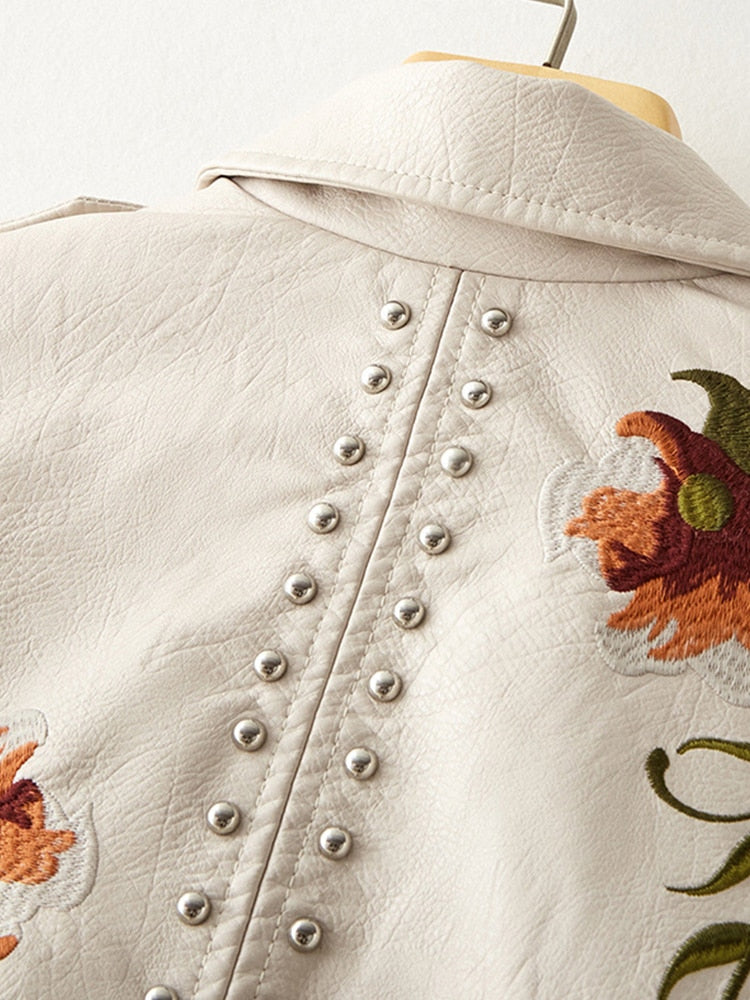 Women's Floral Embroidery Leather Jacket