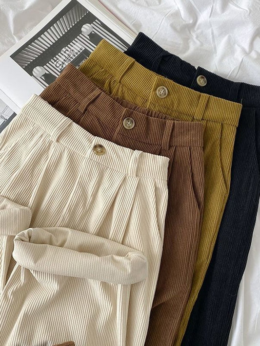 High Waist Wide Leg Vintage Corduroy Cotton Trousers