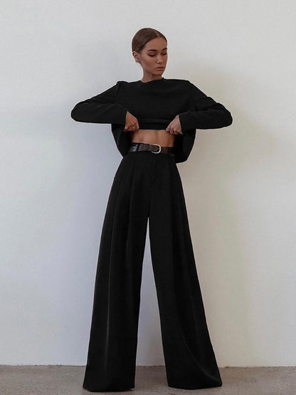 Classic Loose Cut Floor-Length Pants Long Sleeve Top Set